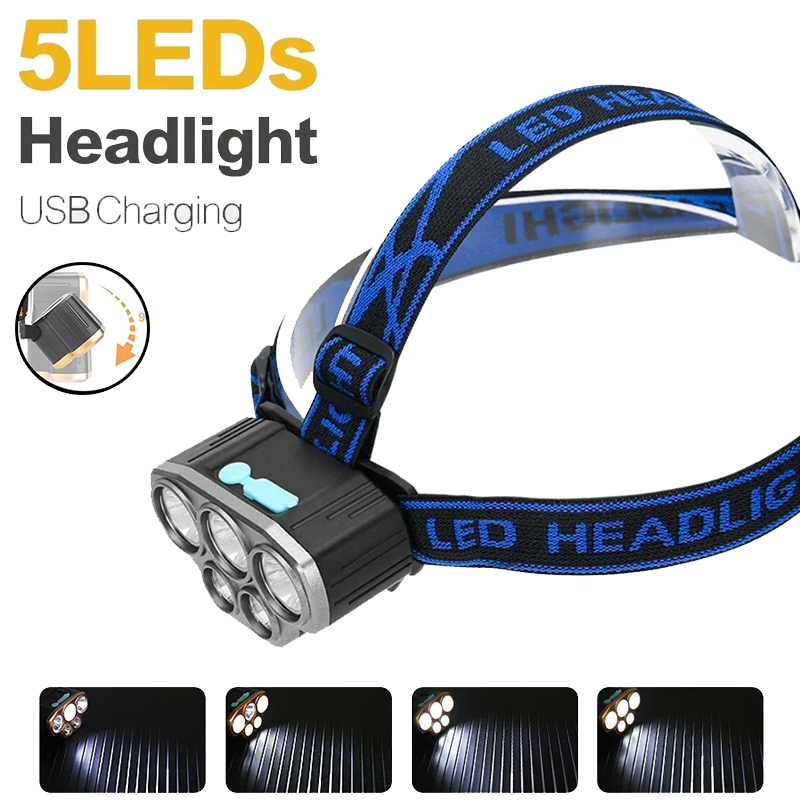 Headlamp Waterproof Rechargeable - Oplaadbare 5 LED-koplamp Ultra heldere krachtige