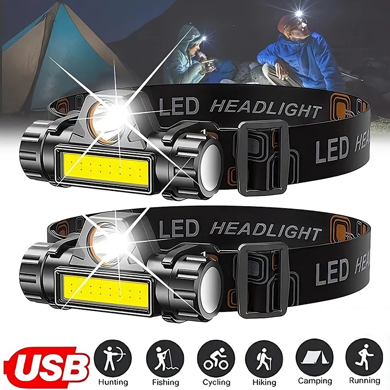 Headlamp Waterproof Rechargeable - Oplaadbare COB LED USB-koplamp Sterke magnetische
