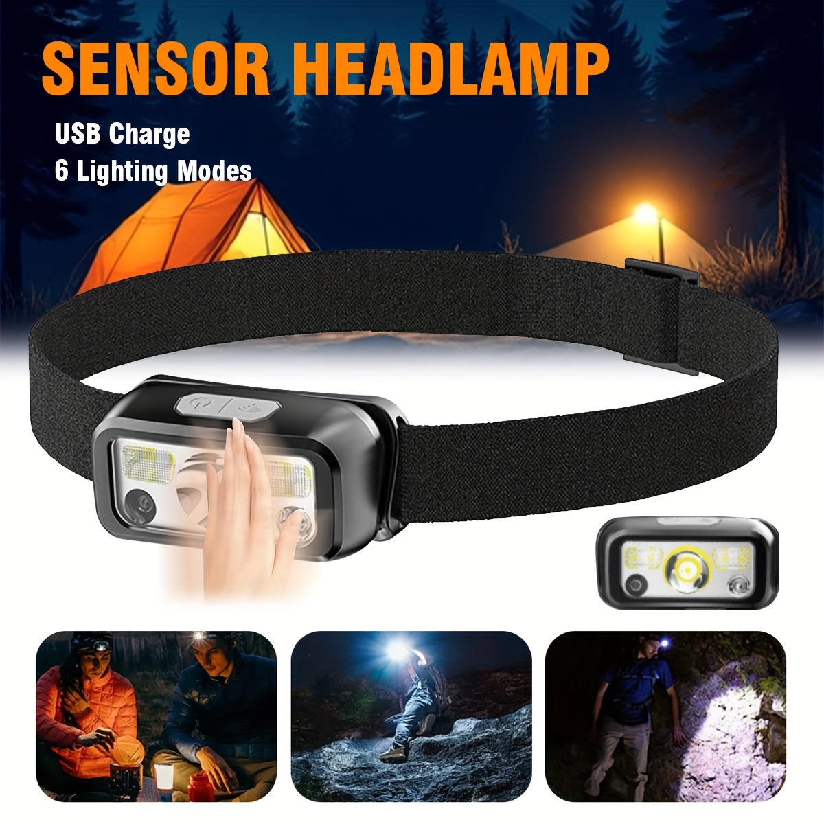 Headlamp Waterproof Rechargeable - Krachtige COB LED-sensorkoplamp, USB-oplaadbare koplamp met