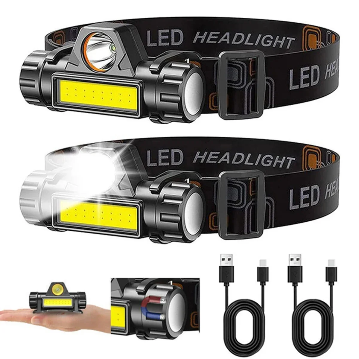 Headlamp Waterproof Rechargeable - 1-3PCS Oplaadbare COB LED-koplamp Sterke magnetische