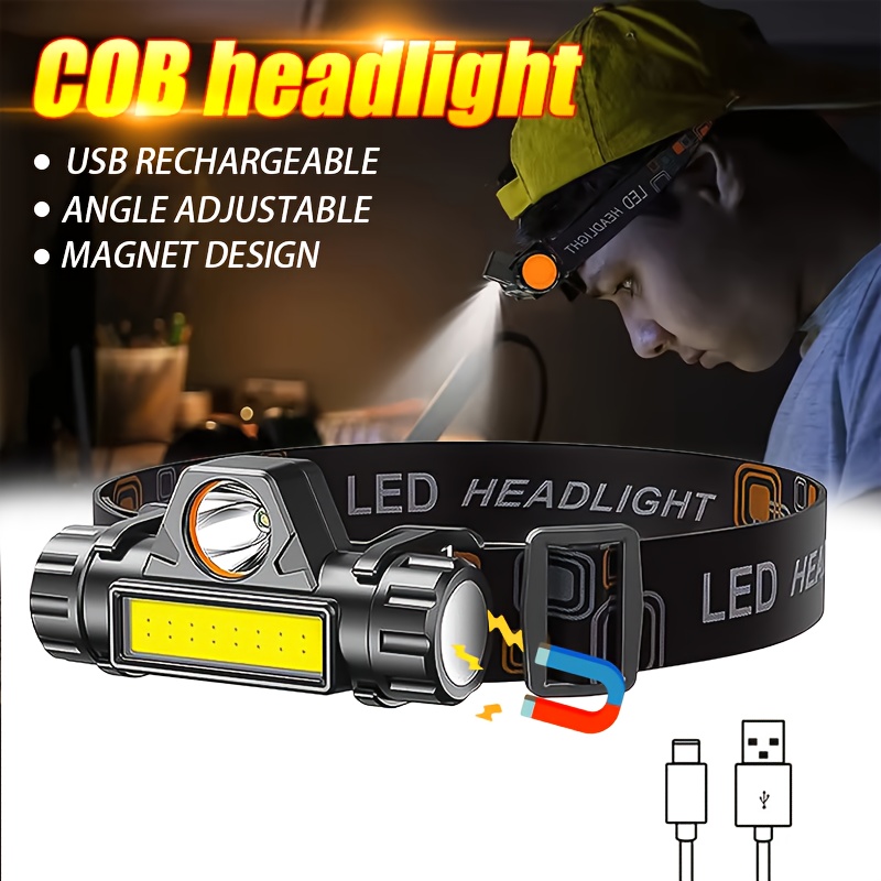 Headlamp Waterproof Rechargeable - Superheldere oplaadbare COB LED-koplamp Magnetische USB-hoofdlamp